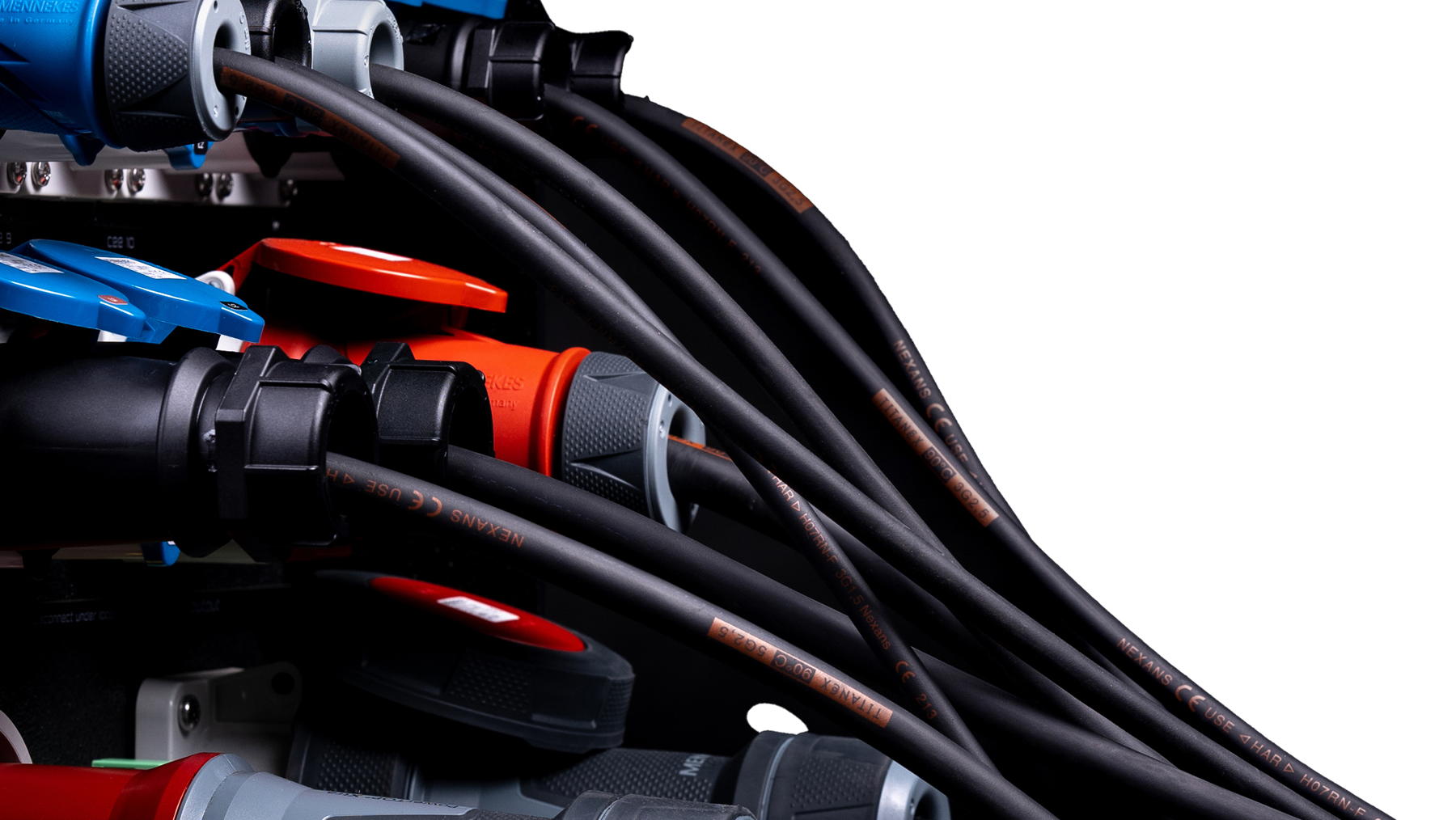 Tesla Tech cable assemblies with printed cable identification connected to a distribution unit