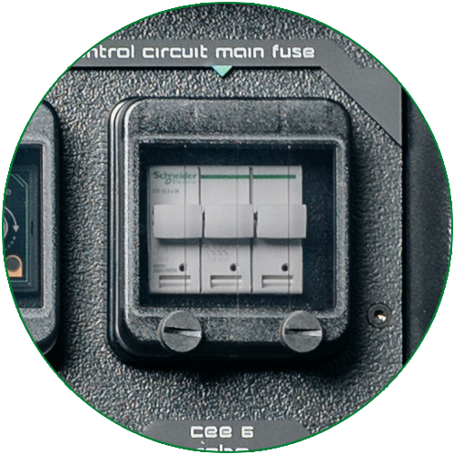 The three control-circuit main fuses next to the power input connector