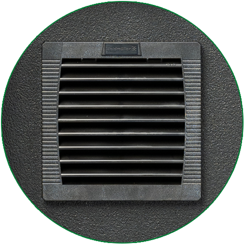 Front-mounted ventilation fan grille