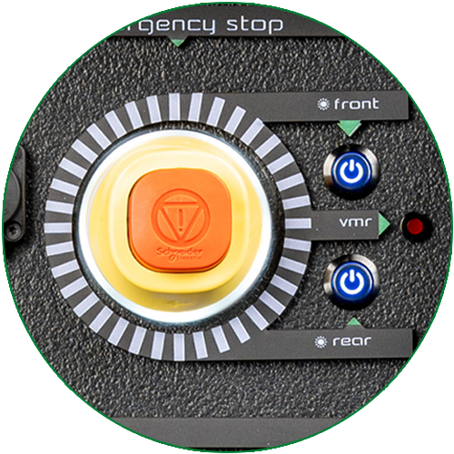 Front-mounted emergency stop pushbutton