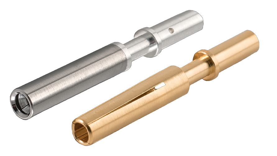 Armored silver contact on the left and gold contact on the right