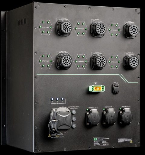 Green channel LEDs around a Socapex output connector