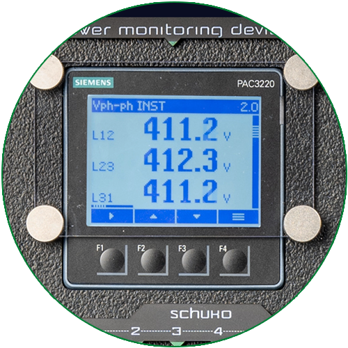 Siemens PAC3220 power monitoring display on the front panel