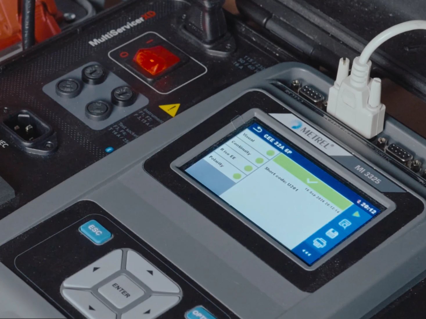 Cable assembly test results on a Metrel installation tester