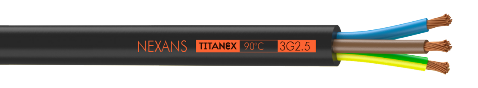 Illustration of TITANEX® H07RN-F rubber cable with the TITANEX marking printed on the jacket